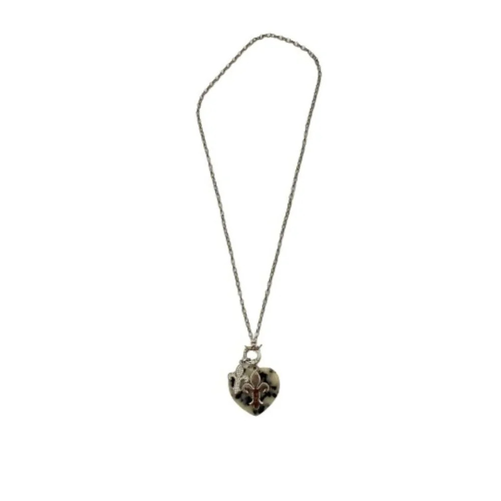 Silver Chain Charm Necklace Crystal Fleur De Lis - Picture 5 of 5